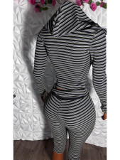 Stripe Long Sleeve Hooded Two Piece Pants Set CH-26050