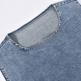 Backless Sleeveless Denim Two Piece Skirt Set GNZD-9199TD