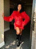 Fur Long Sleeve Two Piece Skirt Knits Suit CM-60908