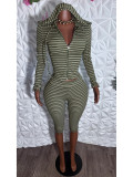Stripe Long Sleeve Hooded Two Piece Pants Set CH-26050