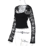 Lace Long Sleeve Hollow Out Top BLG-T5519236K