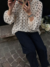 Polka Dot Printed Lantern Sleeve Chiffon Shirts GHYX-XY9018