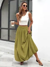 Solid Color Lantern Big Swing Long Skirt GMKK-mkk005