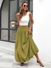 Solid Color Lantern Big Swing Long Skirt GMKK-mkk005