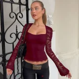 Lace Long Sleeve Hollow Out Top BLG-T5519236K