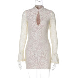 Lace Hollow Out Long Sleeve Mini Dress BLG-D4B17737A