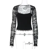 Lace Long Sleeve Hollow Out Top BLG-T5519236K