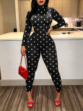 Polka Dot Printed Long Sleeve Jumpsuit GHYX-HYX357