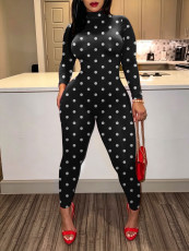 Polka Dot Printed Long Sleeve Jumpsuit GHYX-HYX357