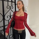 Lace Long Sleeve Hollow Out Top BLG-T5519236K