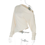 Solid Color Slash Shoulder Long Sleeve T Shirts BLG-T5619509A