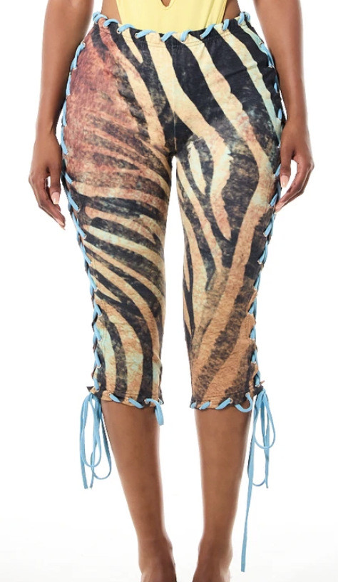 Retro Animal Printed Tie Up Seventh Pants GFCF-1587