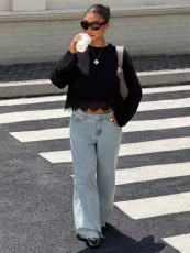 Solid Color Lace Long Sleeve T Shirt YWXS-K26L3003