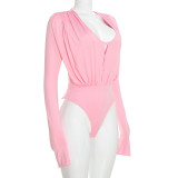 Solid Color Long Sleeve Bodysuit+Mini Skirt 2 Piece Set GSZM-Q26BS181+Q26SK182