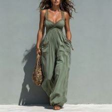Solid Color Lace Sling Loose Jumpsuit SHD-8130