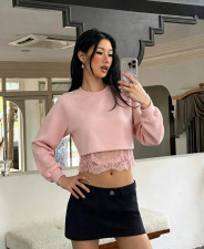 Solid Color Long Sleeve Mesh Patchwork Tops GXIY-K26L2911