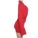 Long Sleeve Solid Color Ruched Mini Dress GZJQ-K6D17920A