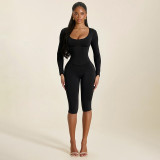Solid Color Long Sleeve Seventh Jumpsuit+Wrap Chest Top 2 Piece Set  GSZM-C26JP366