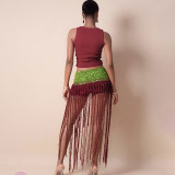 Color Block Knits Tassel Skirt GZJQ-W6J17289A