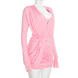 Solid Color Long Sleeve Bodysuit+Mini Skirt 2 Piece Set GSZM-Q26BS181+Q26SK182