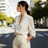 Lace V Neck Long Sleeve Shirt SHD-8132