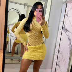 Lace Long Sleeve Bodysuit Mini Skirt 2 Piece Set GDSF-D26ST372