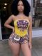 Letter Printed Tube Top Two Piece Short Set GFCF-1588