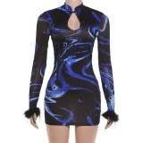 Contrast Color Printed Long Sleeve Mini Dress DLSF-K6D17595A