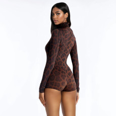 Leopard Printed Long Sleeve Romper(With Headscarf) GDSF-J26RP432