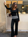 Lace Edge Patchwork Long Sleeve Two Piece Pants Set YWXS-K26L2937