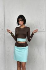 Long Sleeve Contrast Color Two Piece Skrits Set YWXS-K26L2931