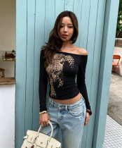 Leopard Prined One Shoulder T Shirt GXIY-K26L2939