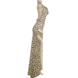 Leopard Printed Halterneck Backless Maxi Dress GZJQ-K6D16733A
