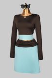 Long Sleeve Contrast Color Two Piece Skrits Set YWXS-K26L2931