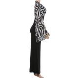 Deep V Neck Patchwork Contast Color Maxi Dress DLSF-K6D17744A