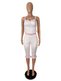 Stripe Printed Vest Ruffles Seventh Pant Suit SHD-8524