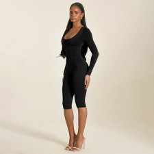 Solid Color Long Sleeve Seventh Jumpsuit+Wrap Chest Top 2 Piece Set  GSZM-C26JP366