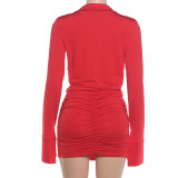 Long Sleeve Solid Color Ruched Mini Dress GZJQ-K6D17920A