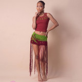 Color Block Knits Tassel Skirt GZJQ-W6J17289A