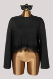Solid Color Lace Long Sleeve T Shirt YWXS-K26L3003
