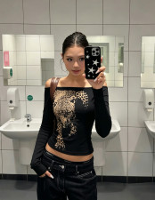 Leopard Prined One Shoulder T Shirt GXIY-K26L2939