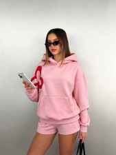 Solid Color Hooded Sweatshirt Two Piece Short Set YWXS-K26L2916