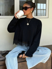 Solid Color Lace Long Sleeve T Shirt YWXS-K26L3003