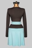 Long Sleeve Contrast Color Two Piece Skrits Set YWXS-K26L2931