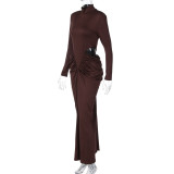 Long Sleeve Hollow Out Ruched Maxi Dress BLG-D5920052A