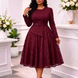 Plus Size Lace Patchwork Midi Dress GATE-649