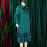 Plus Size Ruffles Flare Sleeve Loose Midi Dress GMLF-D488