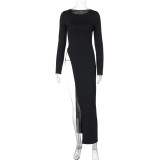 Long Sleeve Solid Color Split Top BLG-D4817294A
