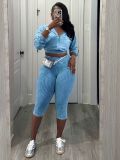 Solid Color Zipper Hooded Coat Two Piece Pants Set TR-1368