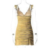 Printed Mesh Sleeveless Mini Dress LJSF-D6822392H